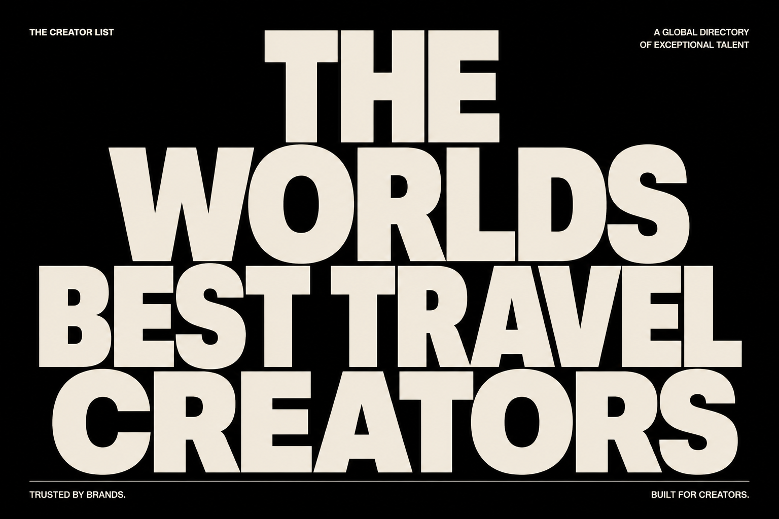 The world's best travel creators — a global directory of exceptional talent.
